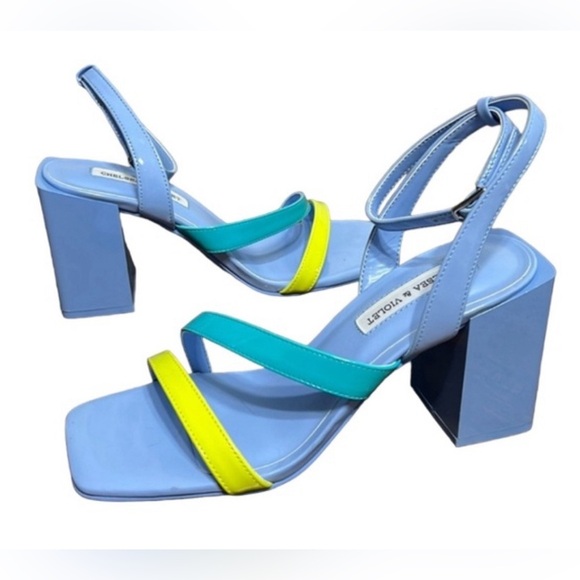 Chelsea & Violet Holli Patent Color Block Ankle Strap Sandals - Picture 2 of 4